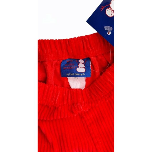 Vintage Y2K Flap Happy Red Corduroy Pants Boys 2 Wide Wale Pull On USA 90s - Picture 4 of 6